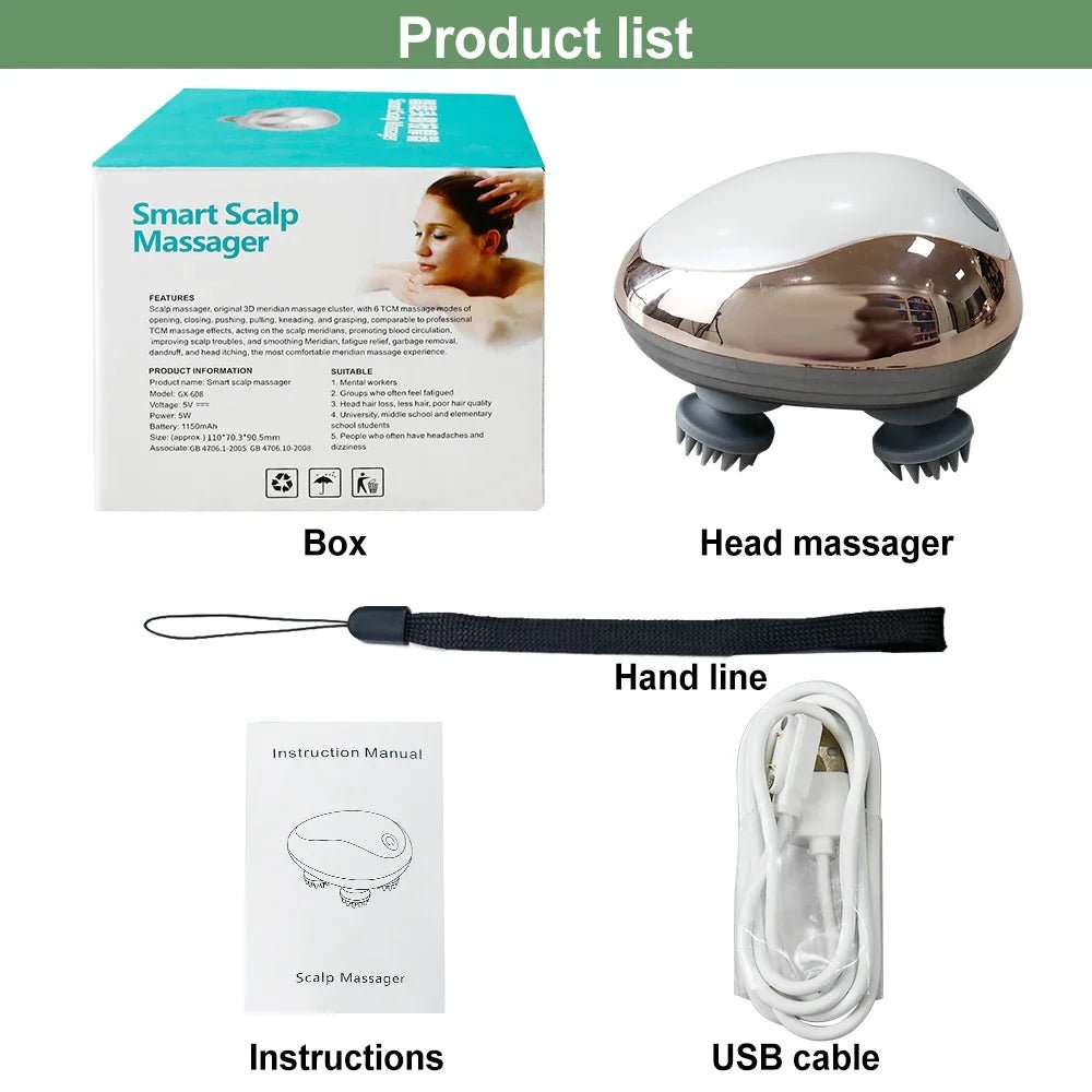 Electric Scalp Massager Silicone Head Scalp Kneading Vibration Device 6 Mode for Hair Growth Stress Relax Waterproof Massageador - My Store