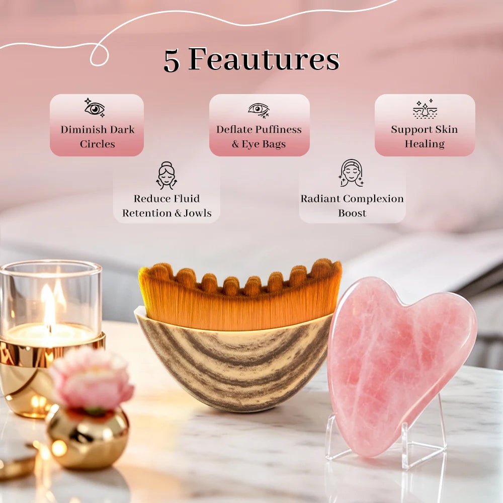 Gua Sha Tool Set Facial Massage Kit Lymphatic Drainage Face Brush Jawline Lifting Relaxation Contour Face Brush with Storage Bag - My Store