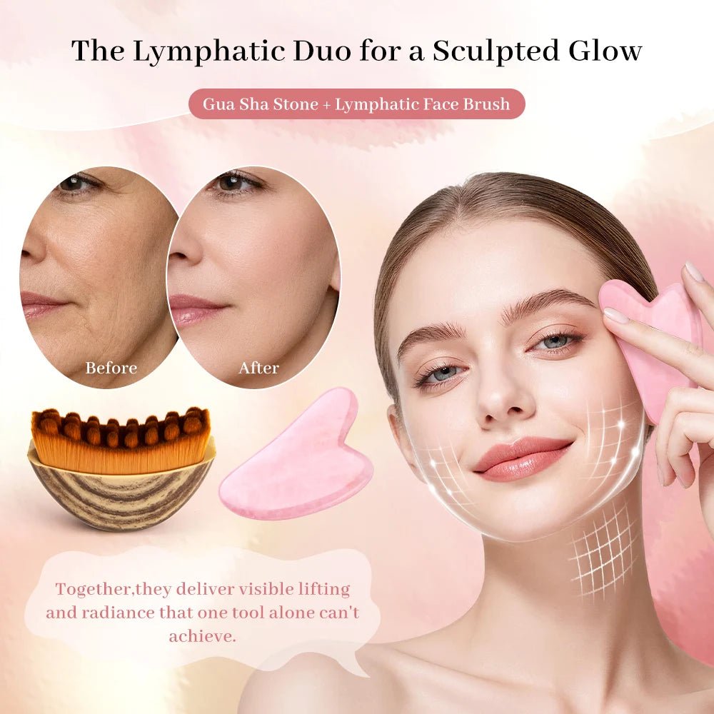 Gua Sha Tool Set Facial Massage Kit Lymphatic Drainage Face Brush Jawline Lifting Relaxation Contour Face Brush with Storage Bag - My Store