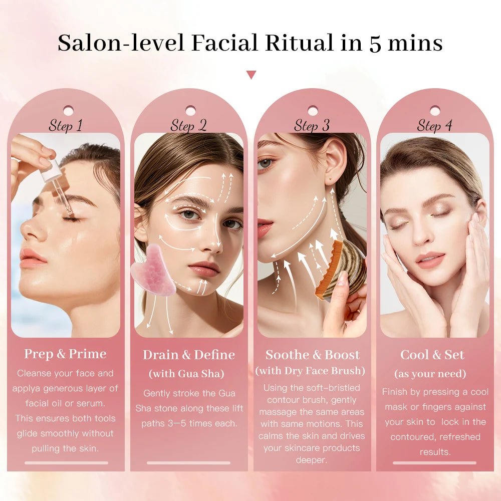 Gua Sha Tool Set Facial Massage Kit Lymphatic Drainage Face Brush Jawline Lifting Relaxation Contour Face Brush with Storage Bag - My Store