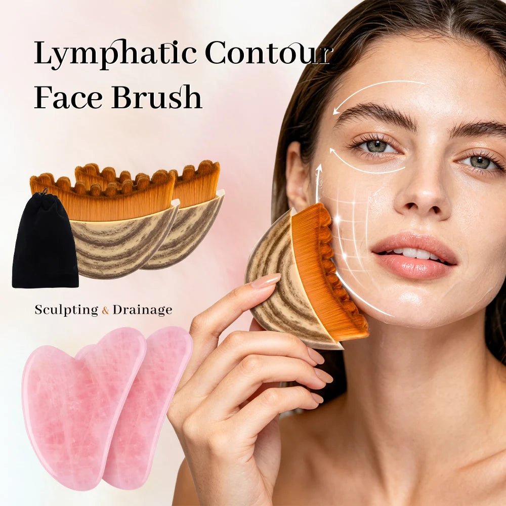 Gua Sha Tool Set Facial Massage Kit Lymphatic Drainage Face Brush Jawline Lifting Relaxation Contour Face Brush with Storage Bag - My Store