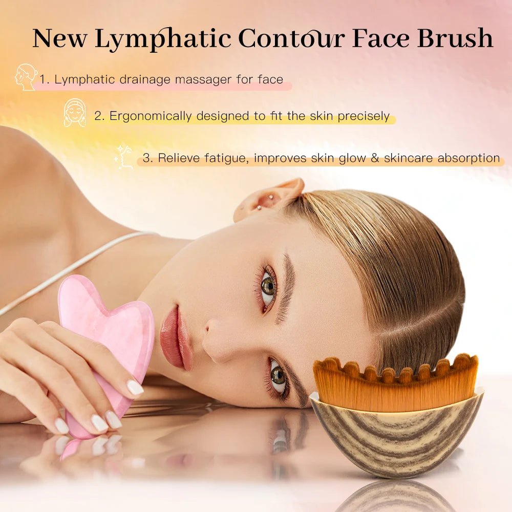 Gua Sha Tool Set Facial Massage Kit Lymphatic Drainage Face Brush Jawline Lifting Relaxation Contour Face Brush with Storage Bag - My Store